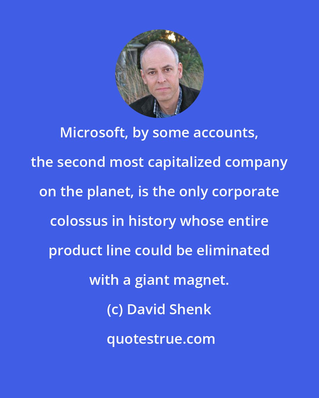 David Shenk: Microsoft, by some accounts, the second most capitalized company on the planet, is the only corporate colossus in history whose entire product line could be eliminated with a giant magnet.