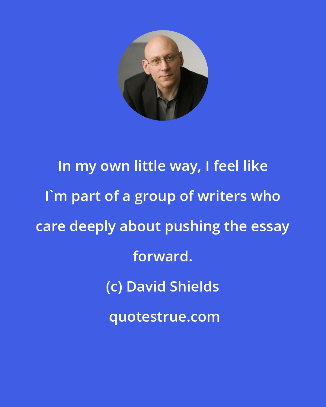 David Shields: In my own little way, I feel like I'm part of a group of writers who care deeply about pushing the essay forward.
