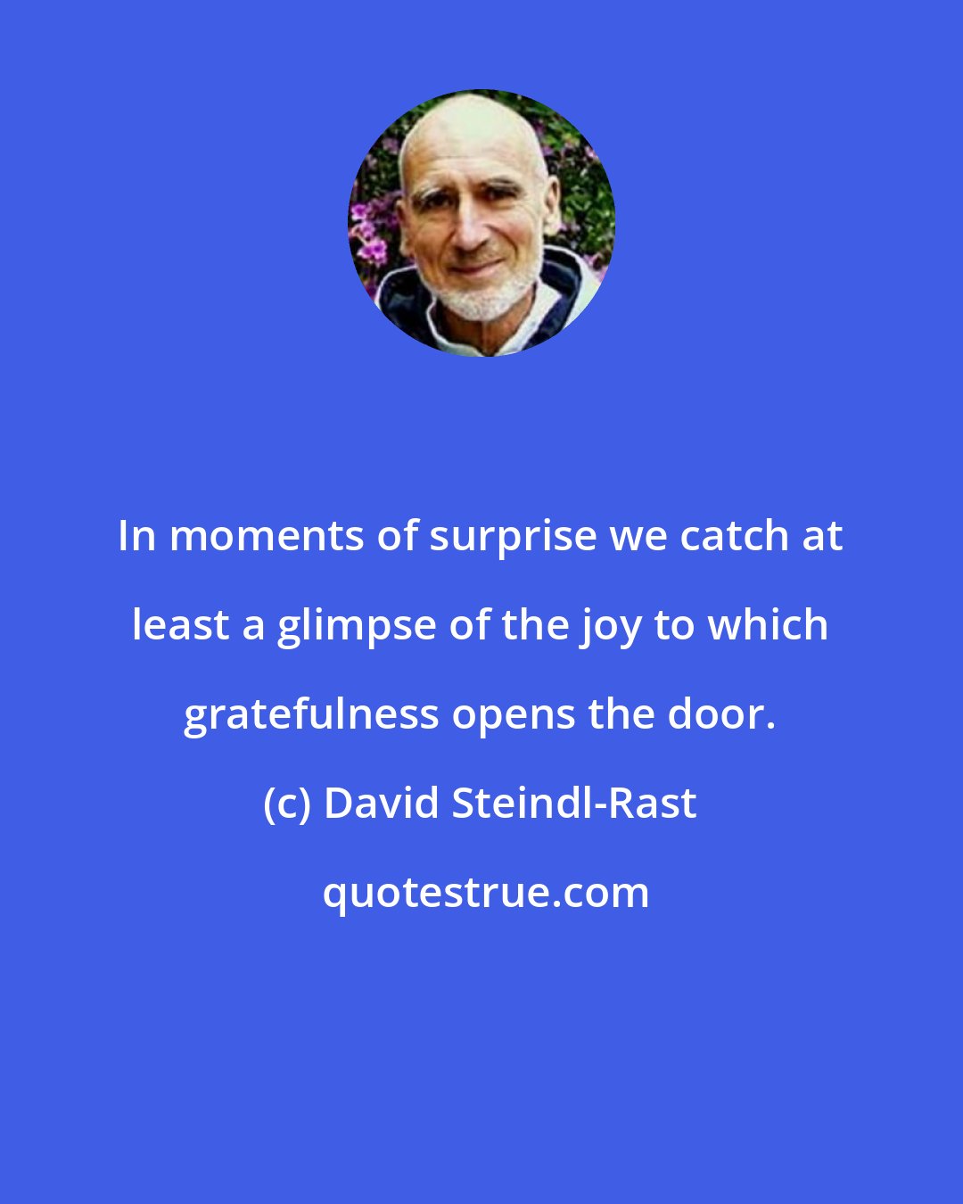 David Steindl-Rast: In moments of surprise we catch at least a glimpse of the joy to which gratefulness opens the door.