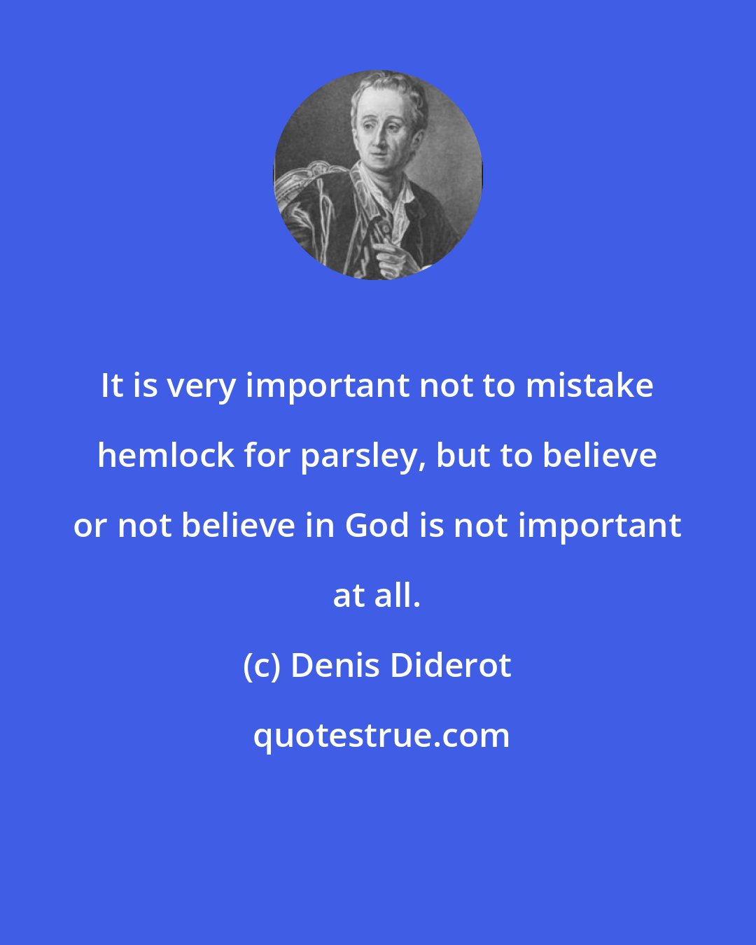 Denis Diderot: It is very important not to mistake hemlock for parsley, but to believe or not believe in God is not important at all.