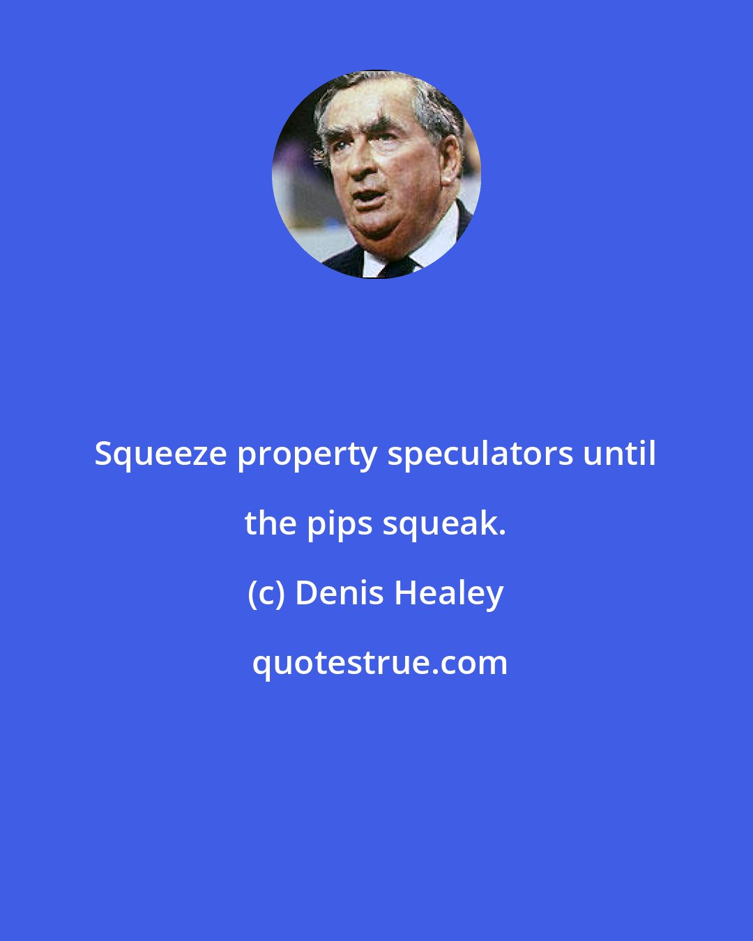 Denis Healey: Squeeze property speculators until the pips squeak.