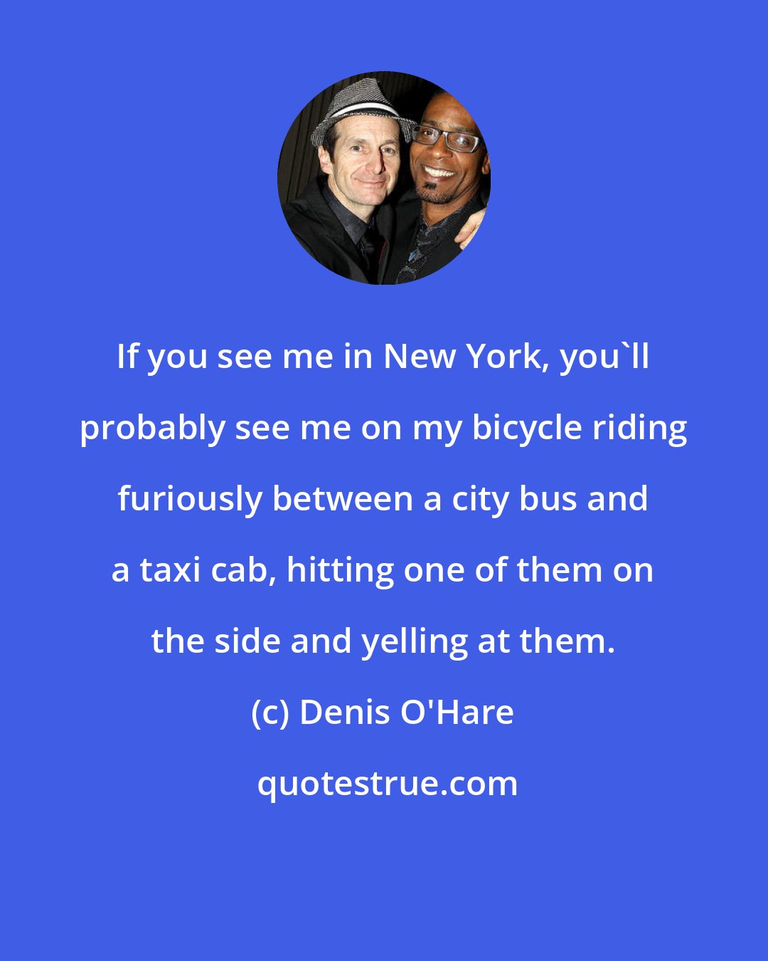 Denis O'Hare: If you see me in New York, you'll probably see me on my bicycle riding furiously between a city bus and a taxi cab, hitting one of them on the side and yelling at them.