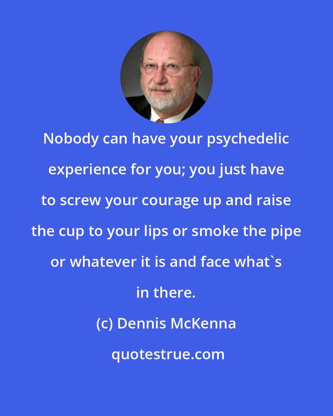Dennis McKenna: Nobody can have your psychedelic experience for you; you just have to screw your courage up and raise the cup to your lips or smoke the pipe or whatever it is and face what's in there.