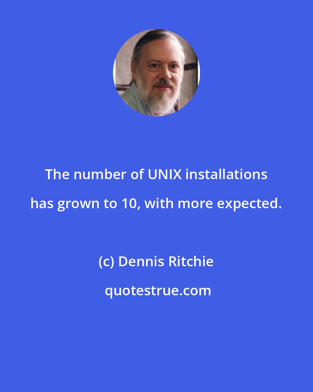 Dennis Ritchie: The number of UNIX installations has grown to 10, with more expected.