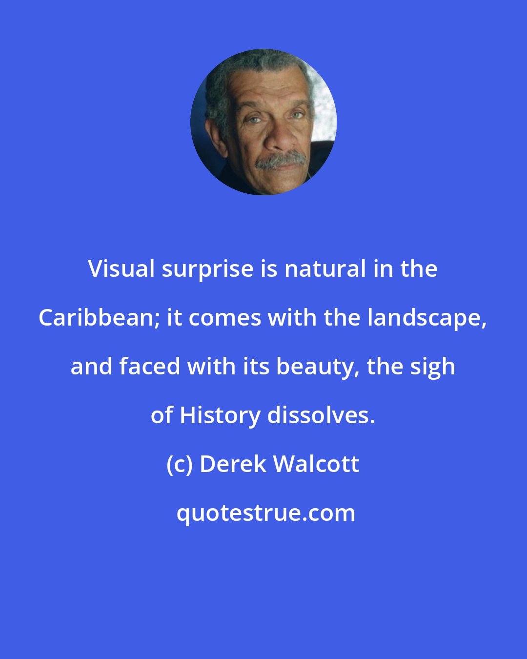 Derek Walcott: Visual surprise is natural in the Caribbean; it comes with the landscape, and faced with its beauty, the sigh of History dissolves.