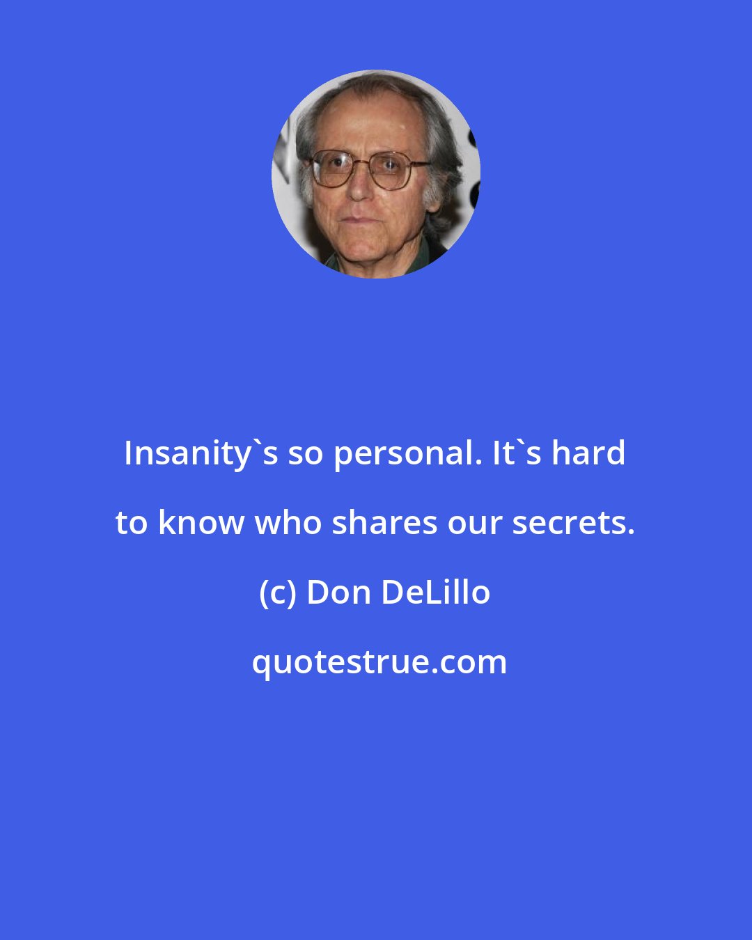 Don DeLillo: Insanity's so personal. It's hard to know who shares our secrets.