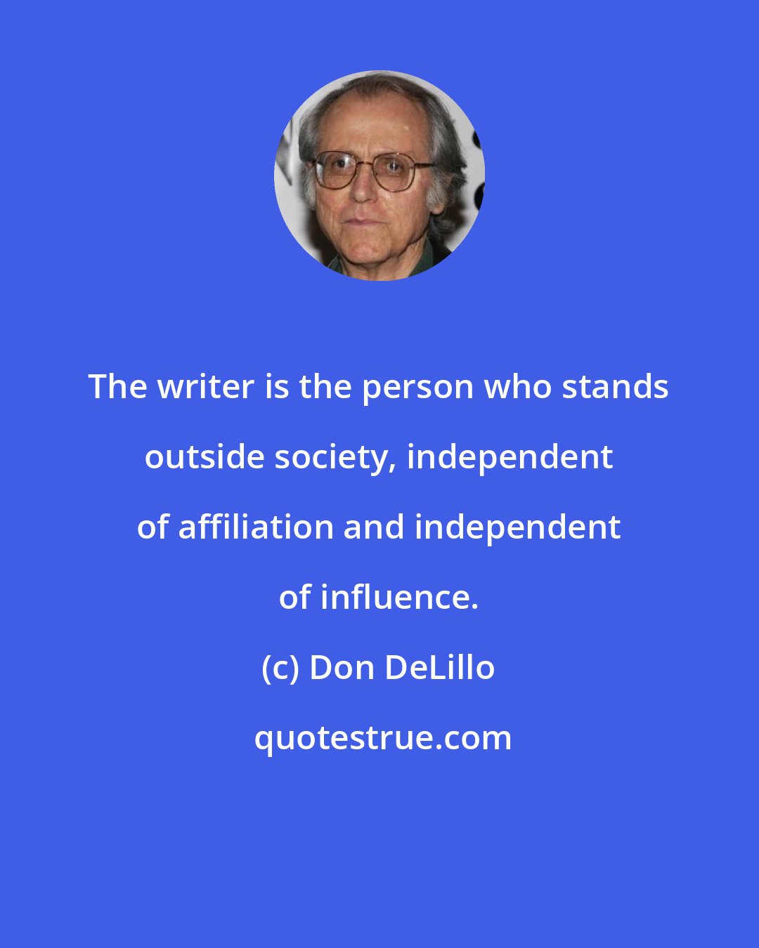 Don DeLillo: The writer is the person who stands outside society, independent of affiliation and independent of influence.