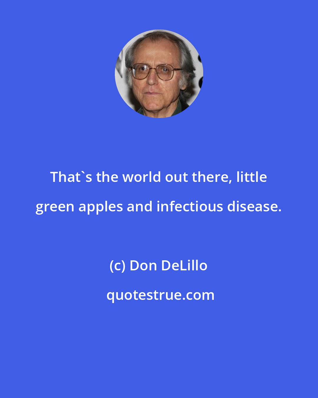 Don DeLillo: That's the world out there, little green apples and infectious disease.