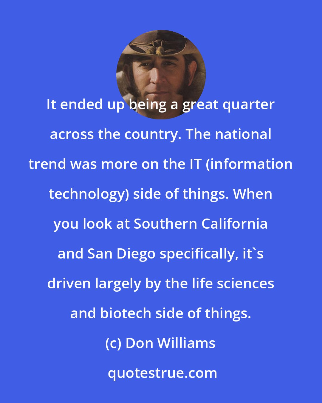 Don Williams: It ended up being a great quarter across the country. The national trend was more on the IT (information technology) side of things. When you look at Southern California and San Diego specifically, it's driven largely by the life sciences and biotech side of things.