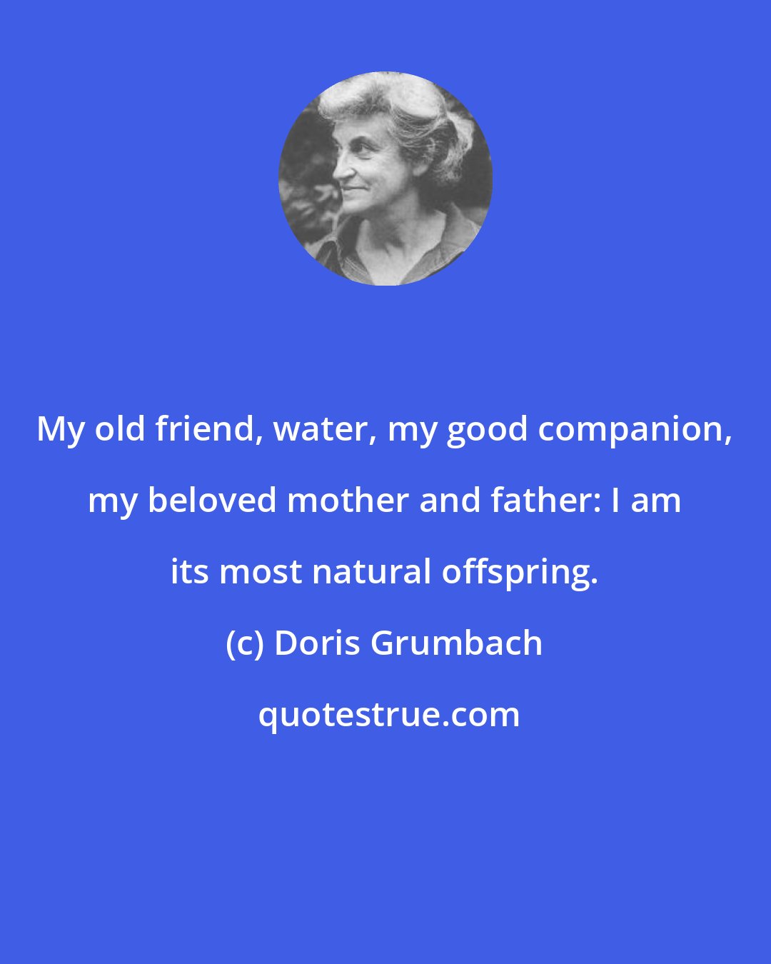 Doris Grumbach: My old friend, water, my good companion, my beloved mother and father: I am its most natural offspring.