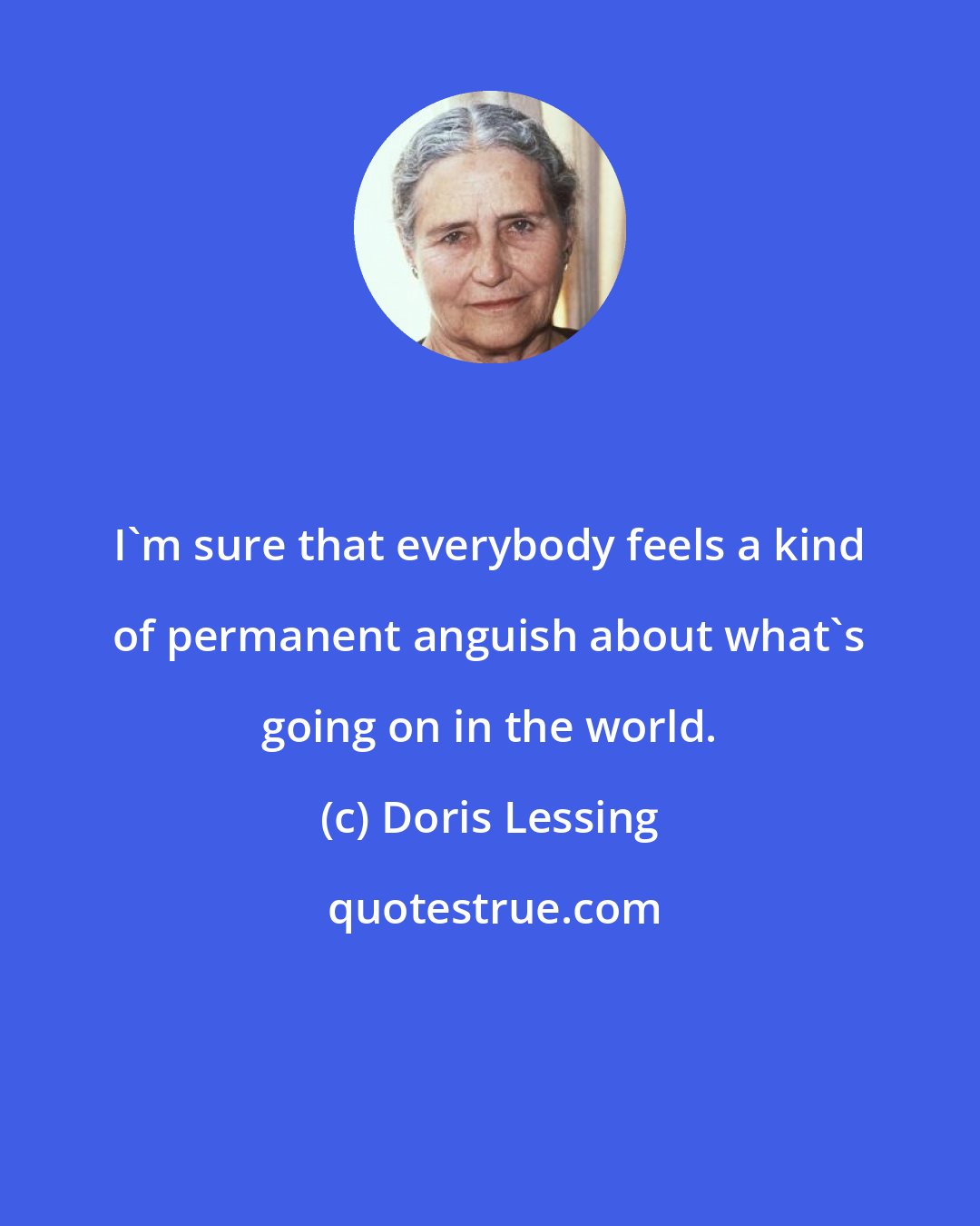 Doris Lessing: I'm sure that everybody feels a kind of permanent anguish about what's going on in the world.