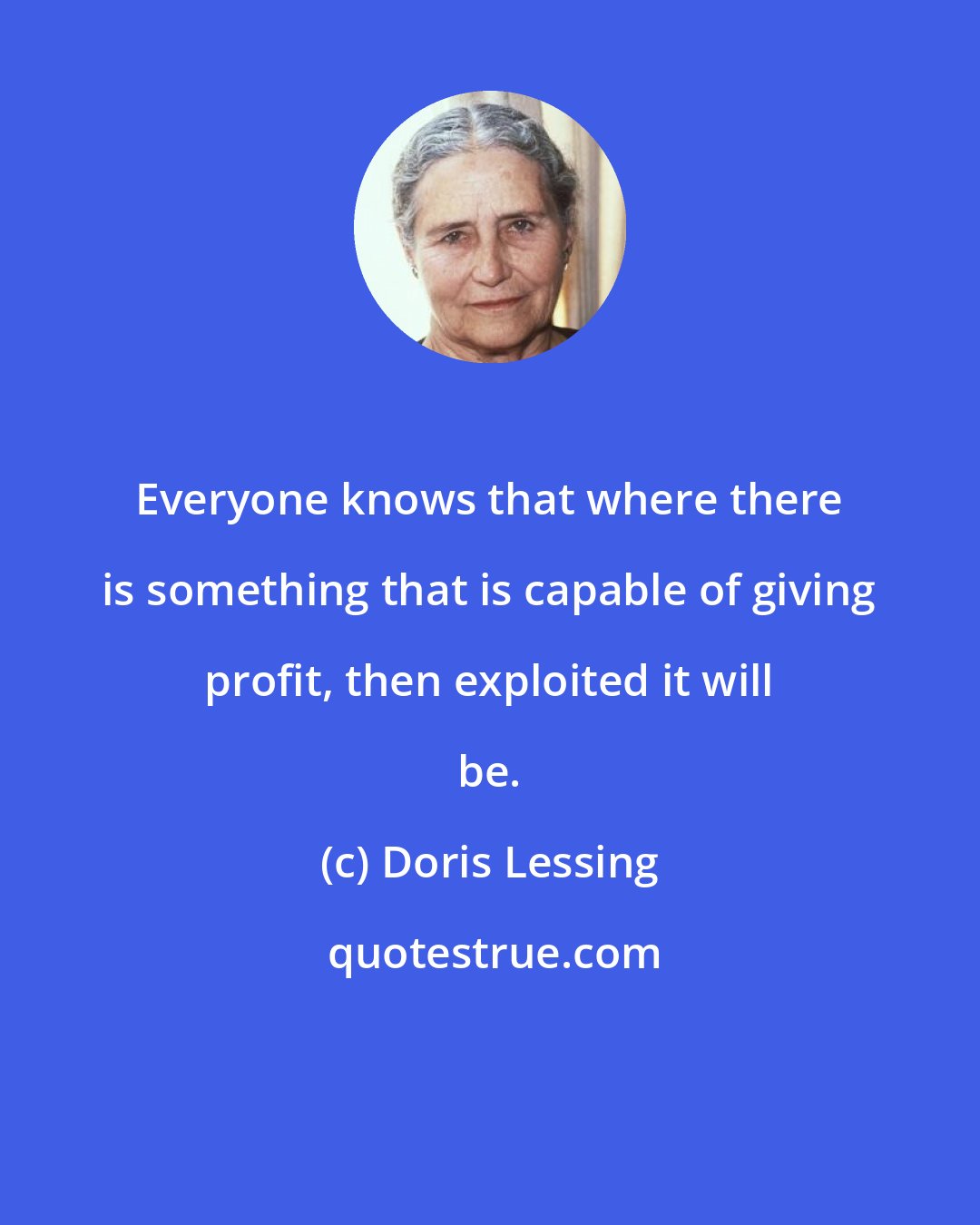 Doris Lessing: Everyone knows that where there is something that is capable of giving profit, then exploited it will be.