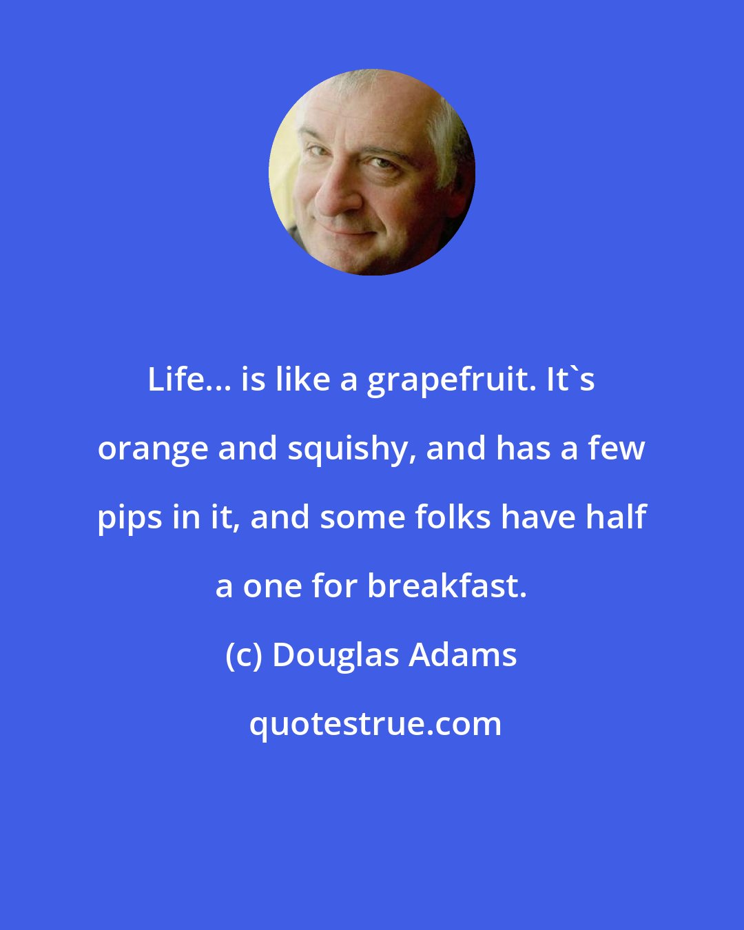 Douglas Adams: Life... is like a grapefruit. It's orange and squishy, and has a few pips in it, and some folks have half a one for breakfast.