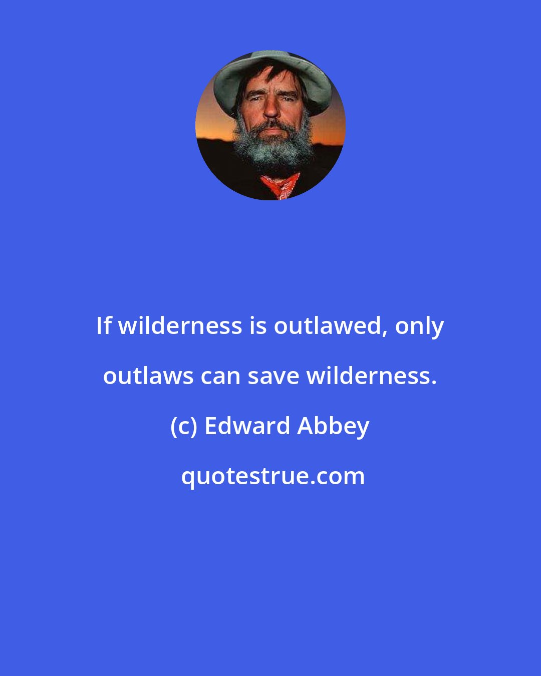 Edward Abbey: If wilderness is outlawed, only outlaws can save wilderness.