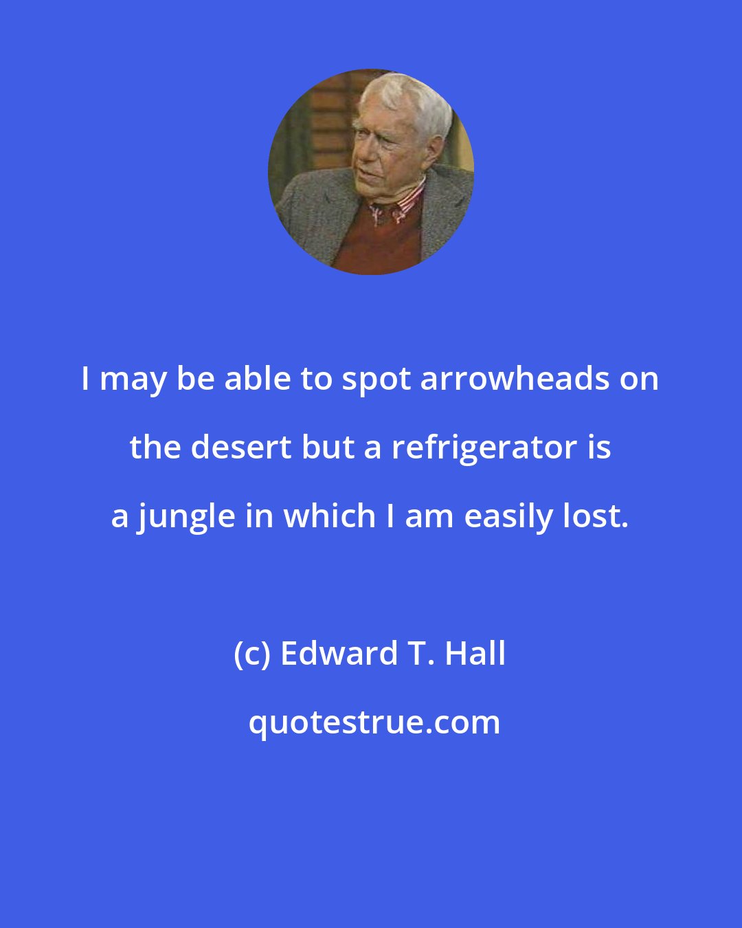 Edward T. Hall: I may be able to spot arrowheads on the desert but a refrigerator is a jungle in which I am easily lost.