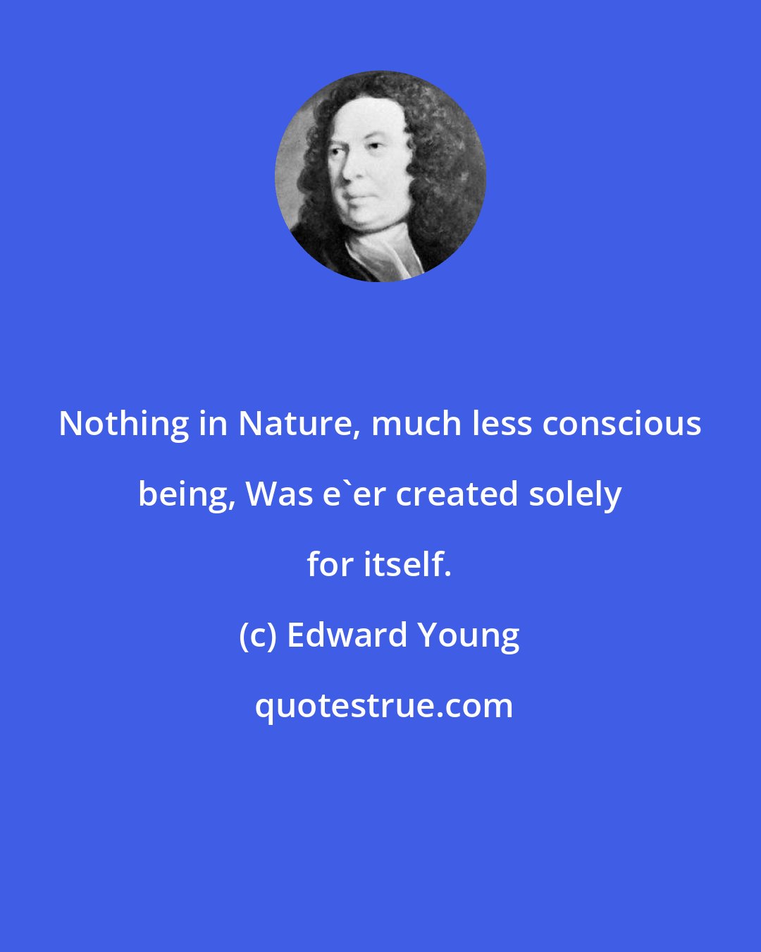 Edward Young: Nothing in Nature, much less conscious being, Was e'er created solely for itself.