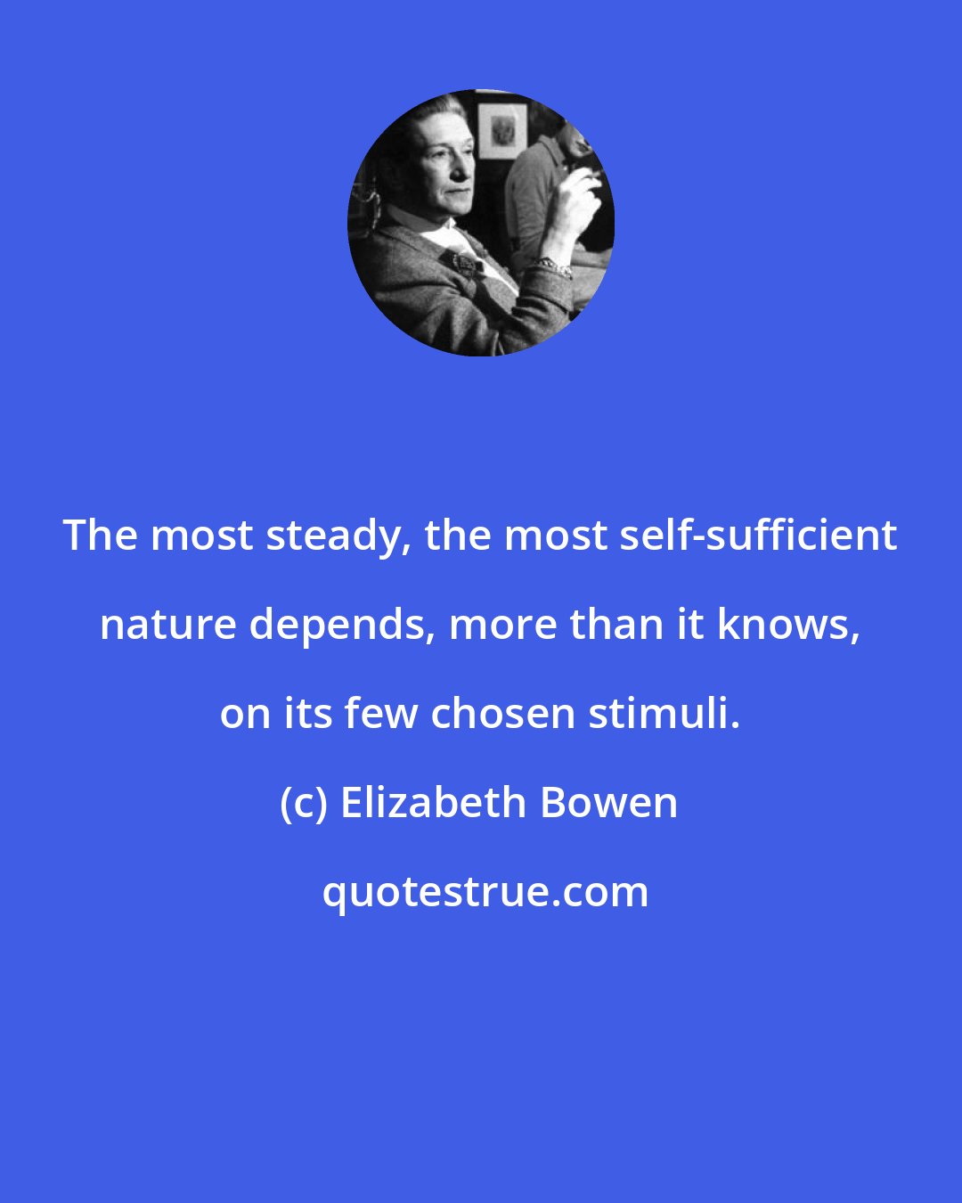 Elizabeth Bowen: The most steady, the most self-sufficient nature depends, more than it knows, on its few chosen stimuli.