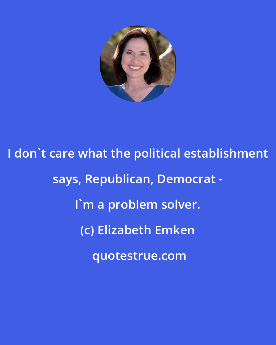 Elizabeth Emken: I don't care what the political establishment says, Republican, Democrat - I'm a problem solver.