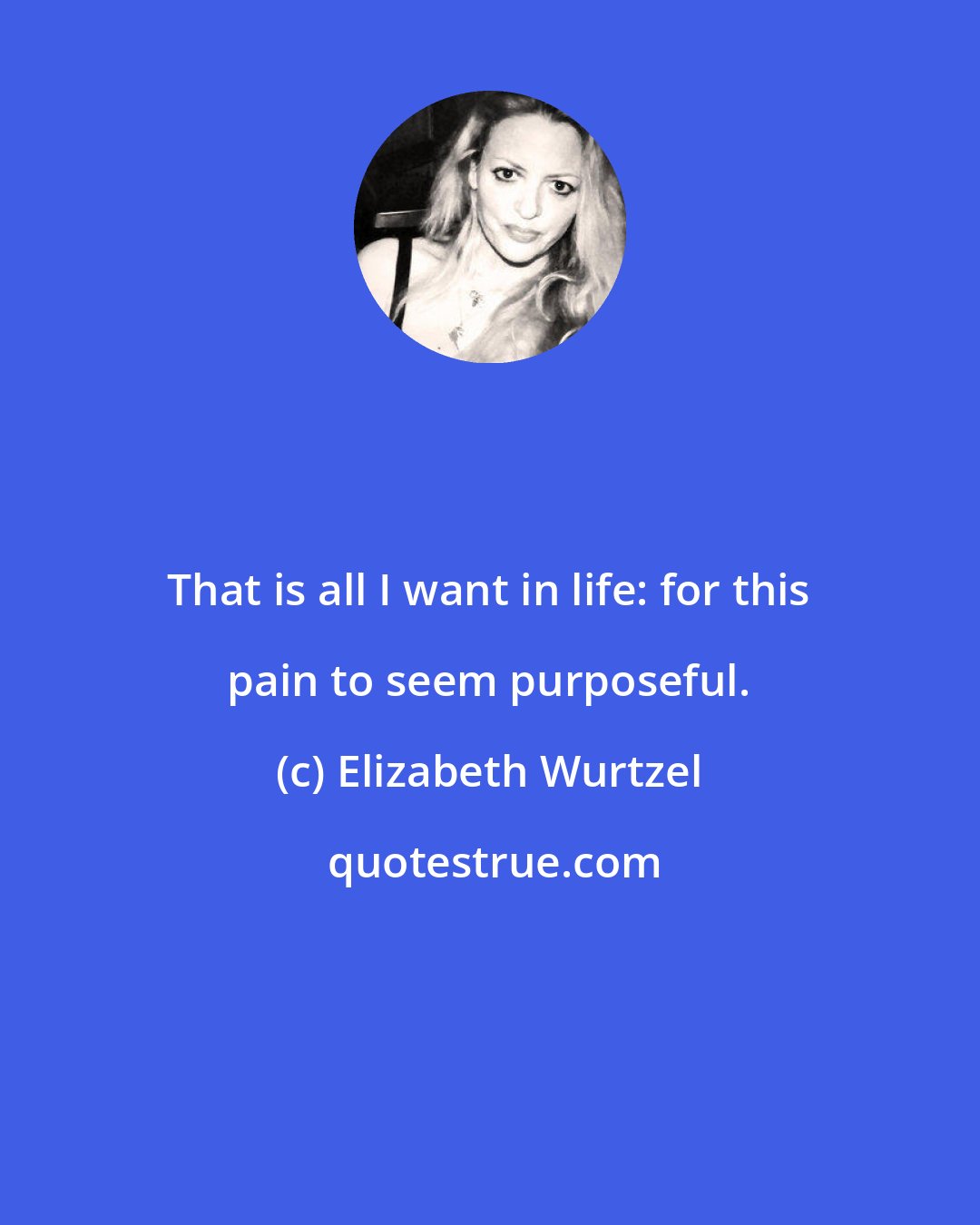 Elizabeth Wurtzel: That is all I want in life: for this pain to seem purposeful.
