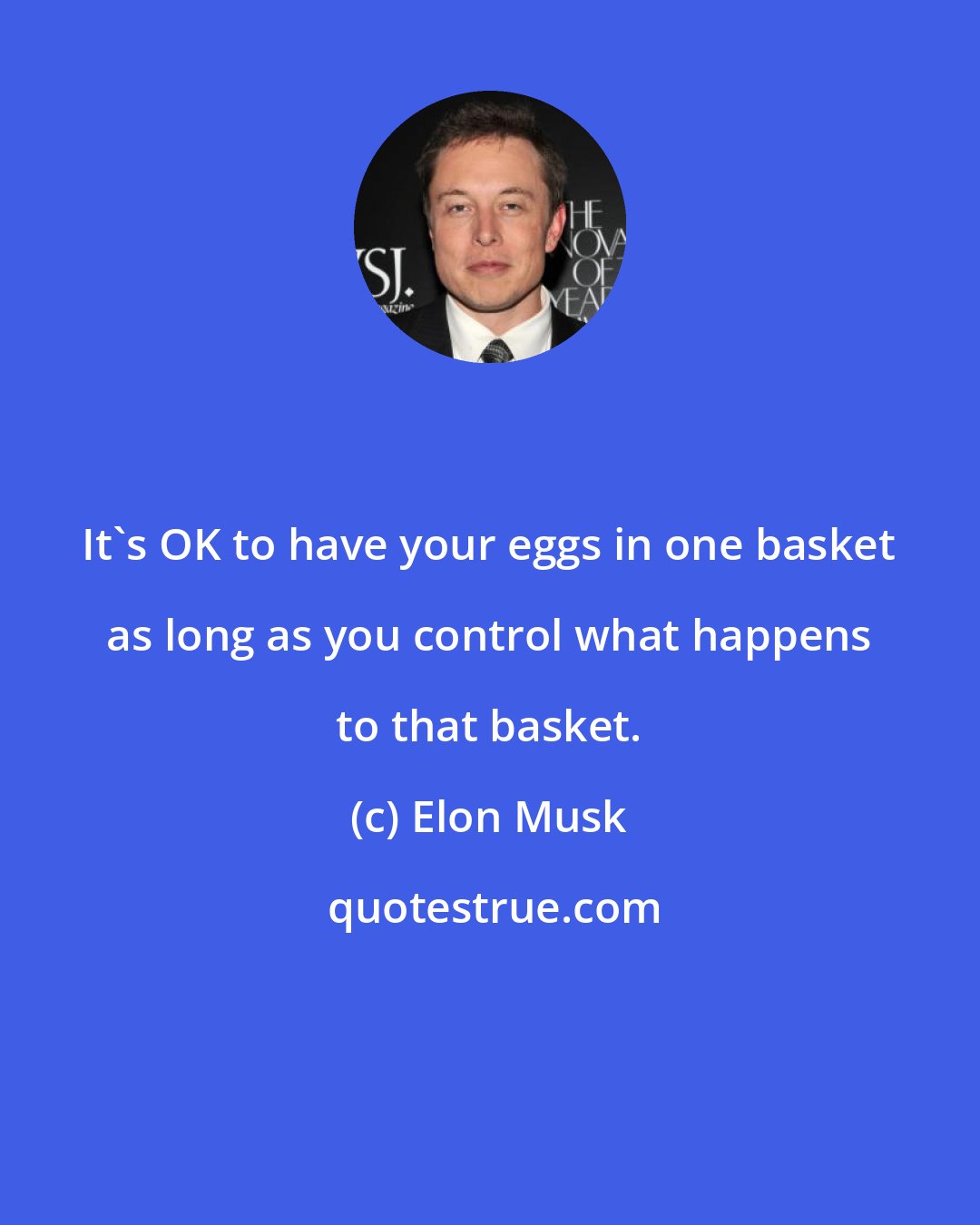 Elon Musk: It's OK to have your eggs in one basket as long as you control what happens to that basket.