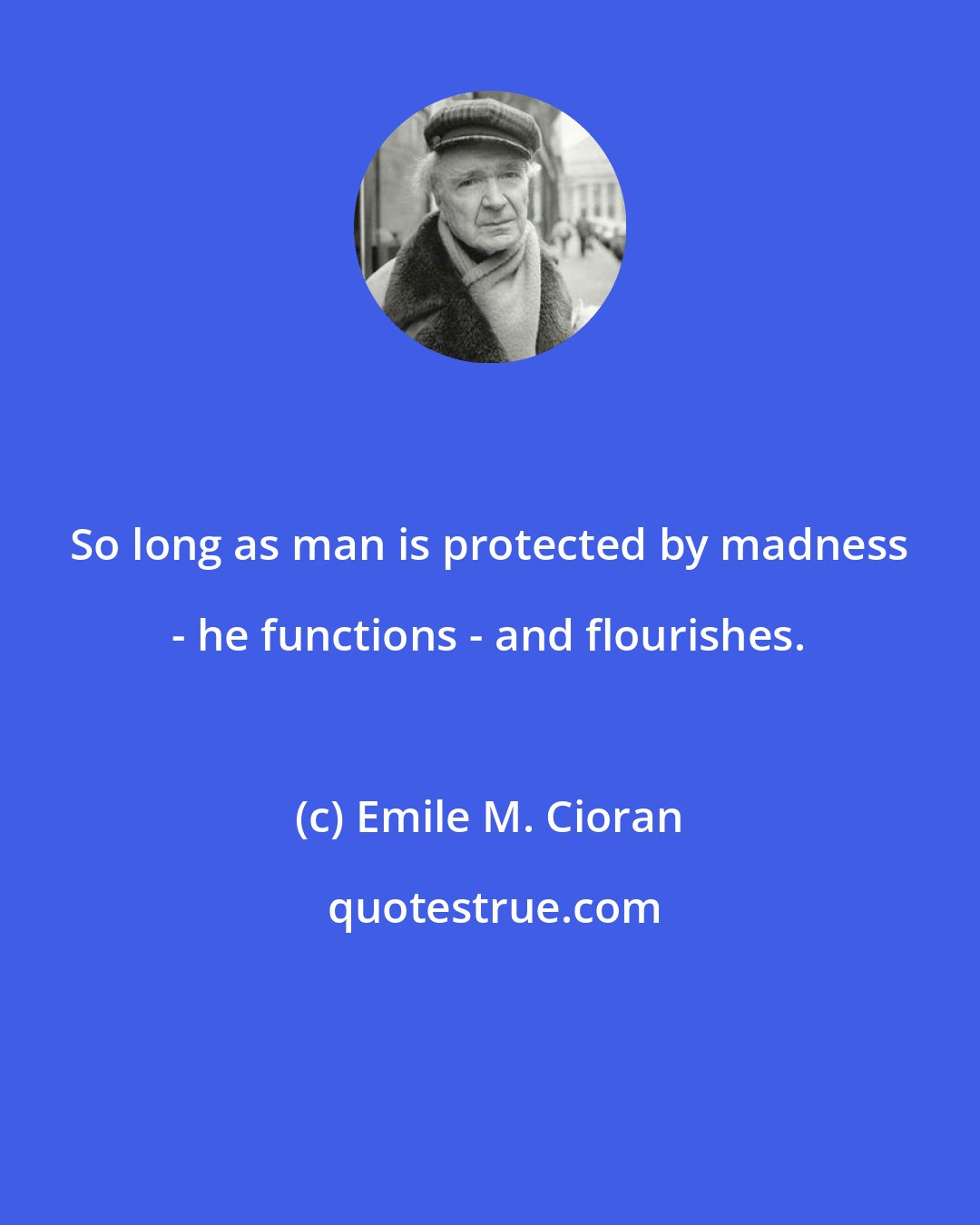 Emile M. Cioran: So long as man is protected by madness - he functions - and flourishes.