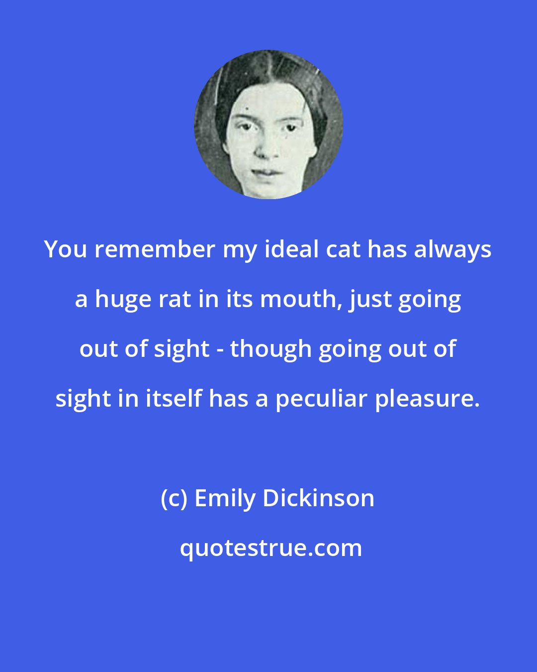 Emily Dickinson: You remember my ideal cat has always a huge rat in its mouth, just going out of sight - though going out of sight in itself has a peculiar pleasure.