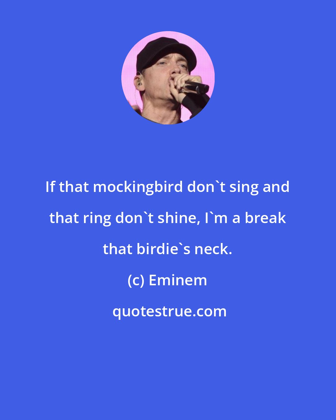 Eminem: If that mockingbird don't sing and that ring don't shine, I'm a break that birdie's neck.