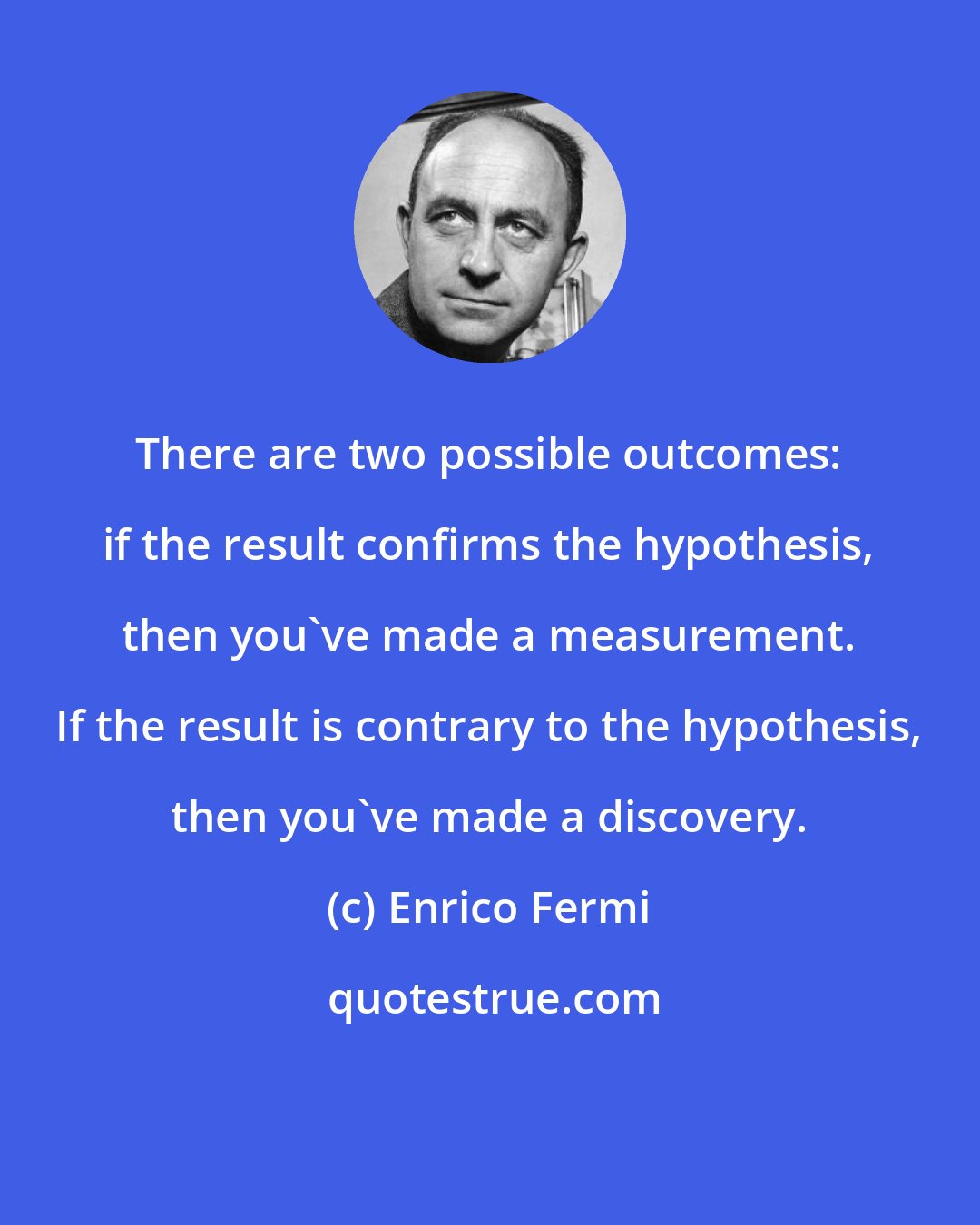 Enrico Fermi: There are two possible outcomes: if the result confirms the hypothesis, then you've made a measurement. If the result is contrary to the hypothesis, then you've made a discovery.