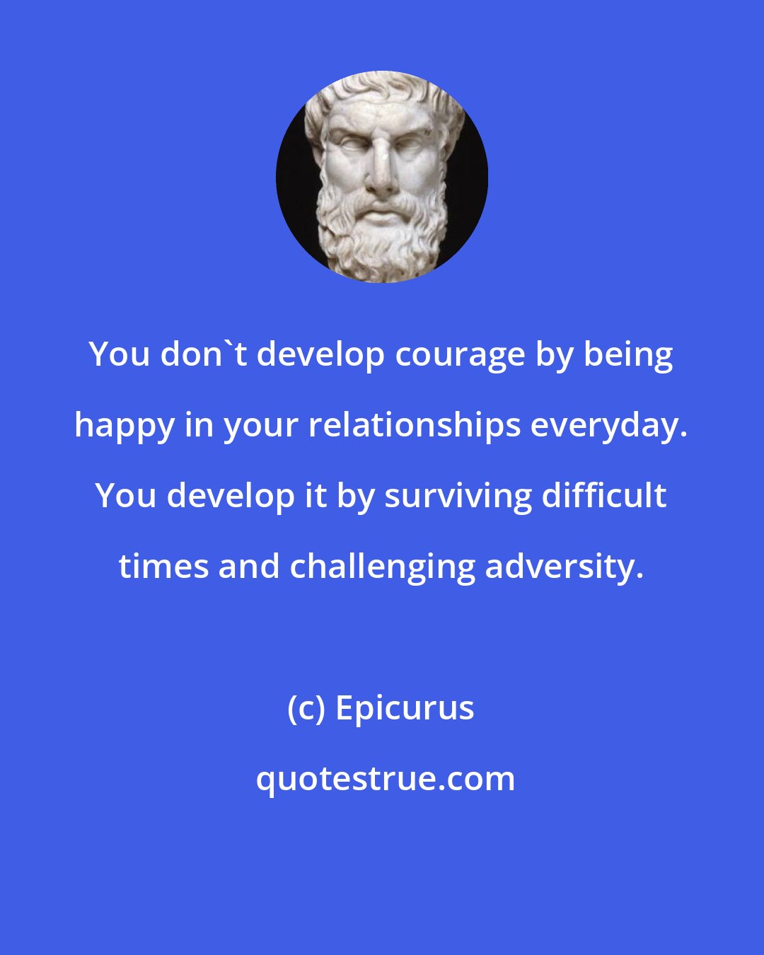 Epicurus: You don't develop courage by being happy in your relationships everyday. You develop it by surviving difficult times and challenging adversity.