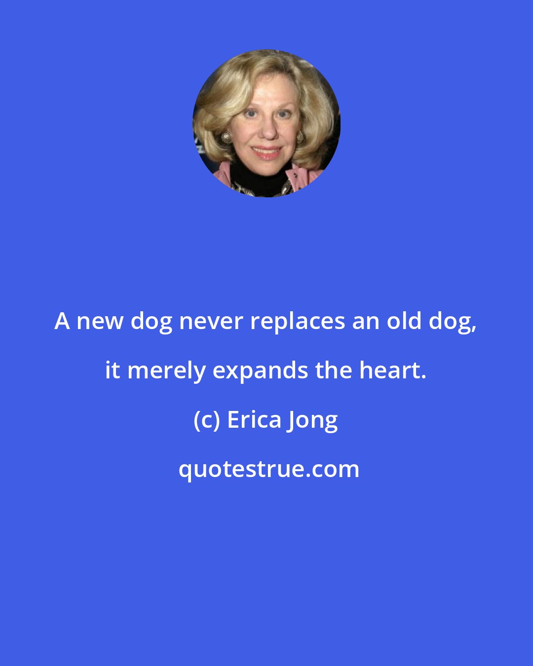 Erica Jong: A new dog never replaces an old dog, it merely expands the heart.