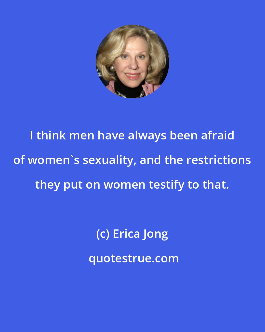 Erica Jong: I think men have always been afraid of women's sexuality, and the restrictions they put on women testify to that.