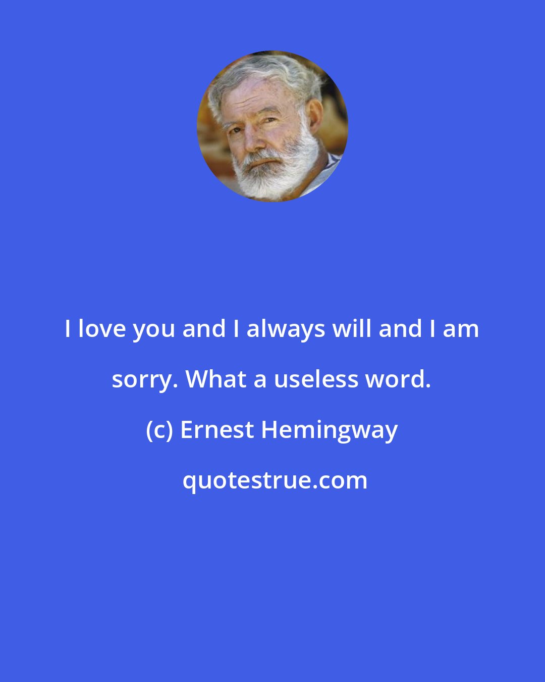 Ernest Hemingway: I love you and I always will and I am sorry. What a useless word.