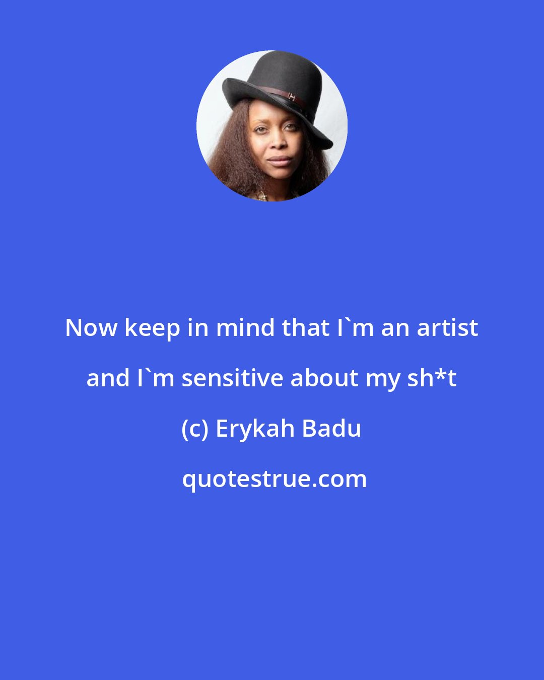 Erykah Badu: Now keep in mind that I'm an artist and I'm sensitive about my sh*t
