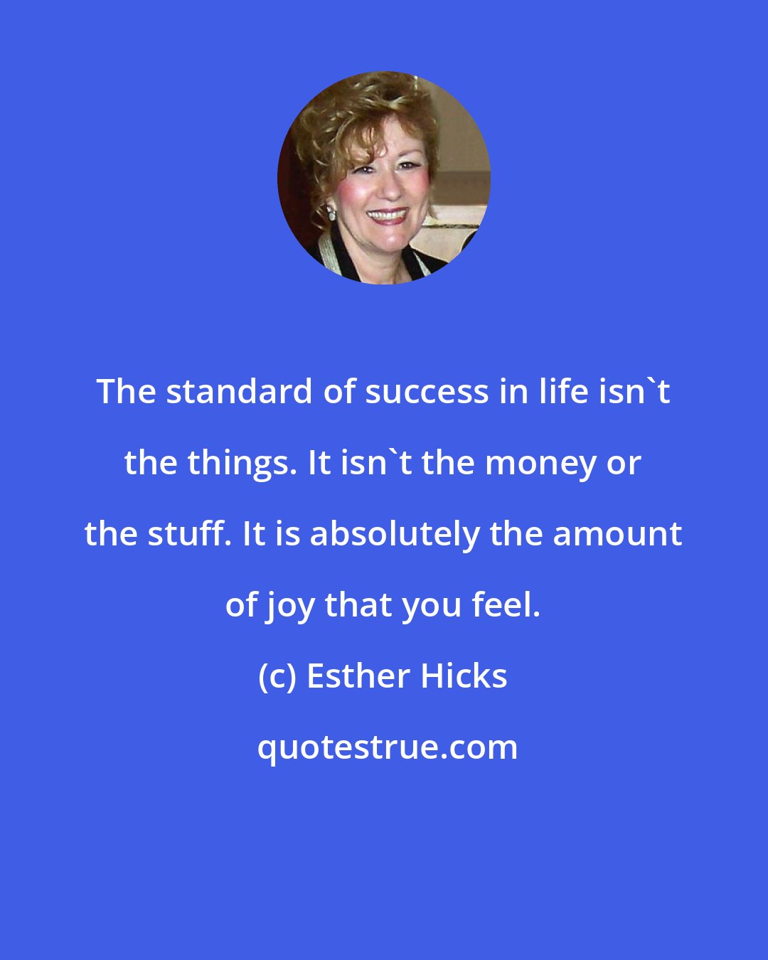 Esther Hicks: The standard of success in life isn't the things. It isn't the money or the stuff. It is absolutely the amount of joy that you feel.