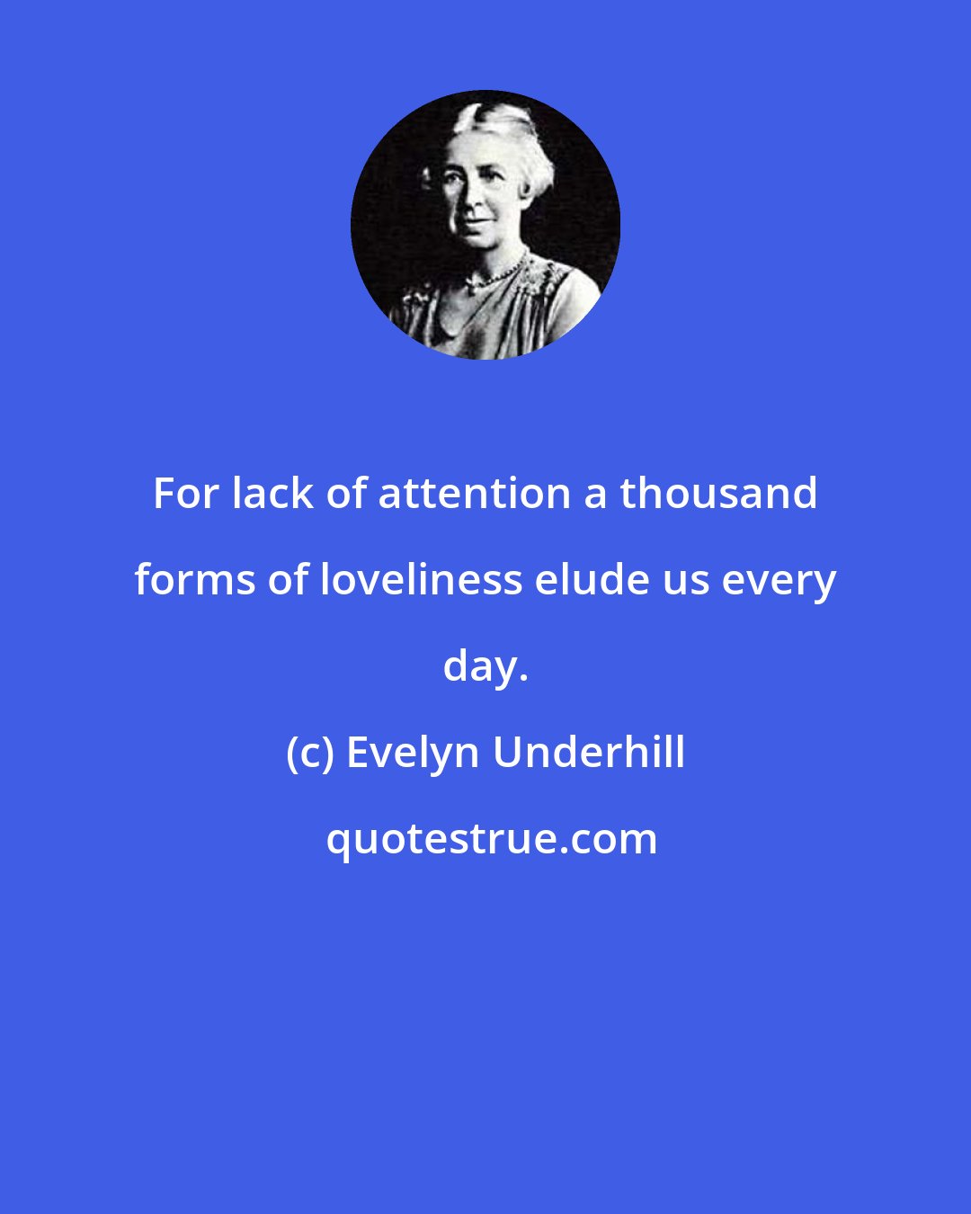 Evelyn Underhill: For lack of attention a thousand forms of loveliness elude us every day.