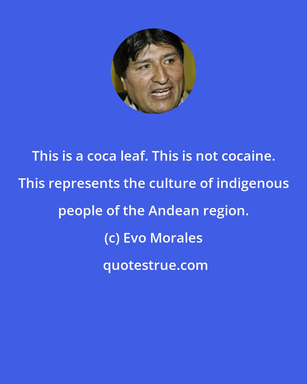 Evo Morales: This is a coca leaf. This is not cocaine. This represents the culture of indigenous people of the Andean region.