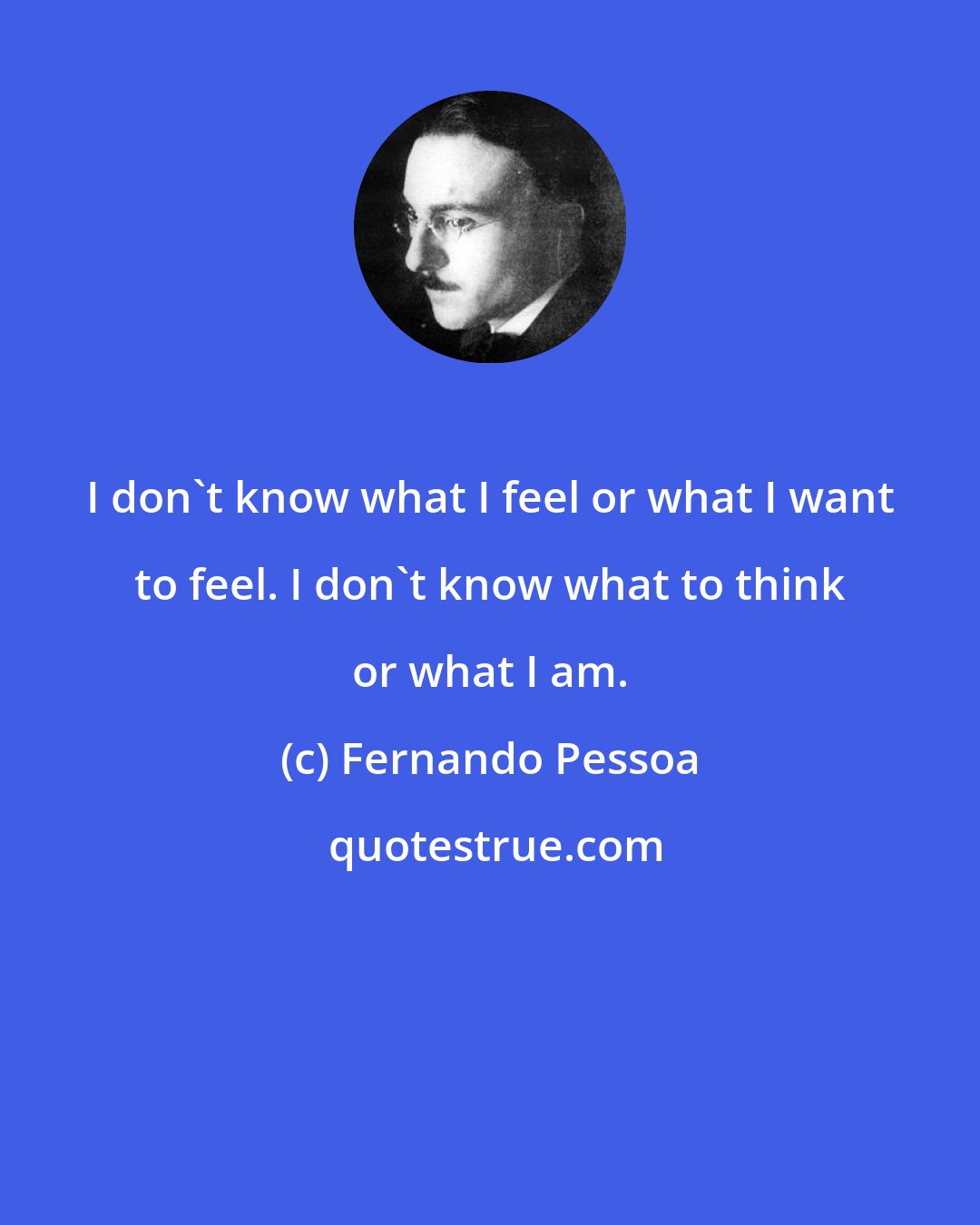 Fernando Pessoa: I don't know what I feel or what I want to feel. I don't know what to think or what I am.