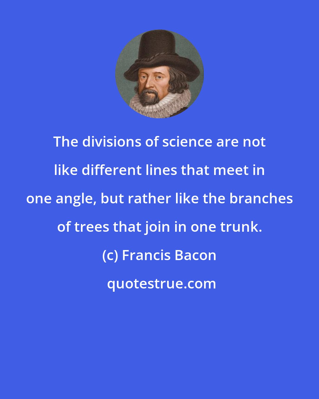 Francis Bacon: The divisions of science are not like different lines that meet in one angle, but rather like the branches of trees that join in one trunk.