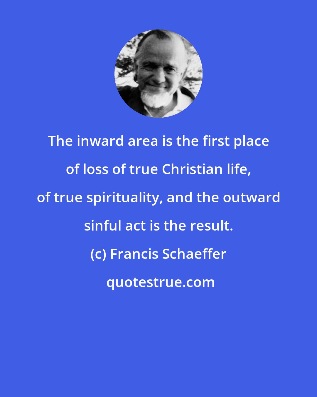 Francis Schaeffer: The inward area is the first place of loss of true Christian life, of true spirituality, and the outward sinful act is the result.