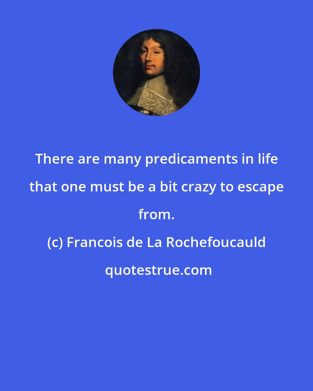 Francois de La Rochefoucauld: There are many predicaments in life that one must be a bit crazy to escape from.