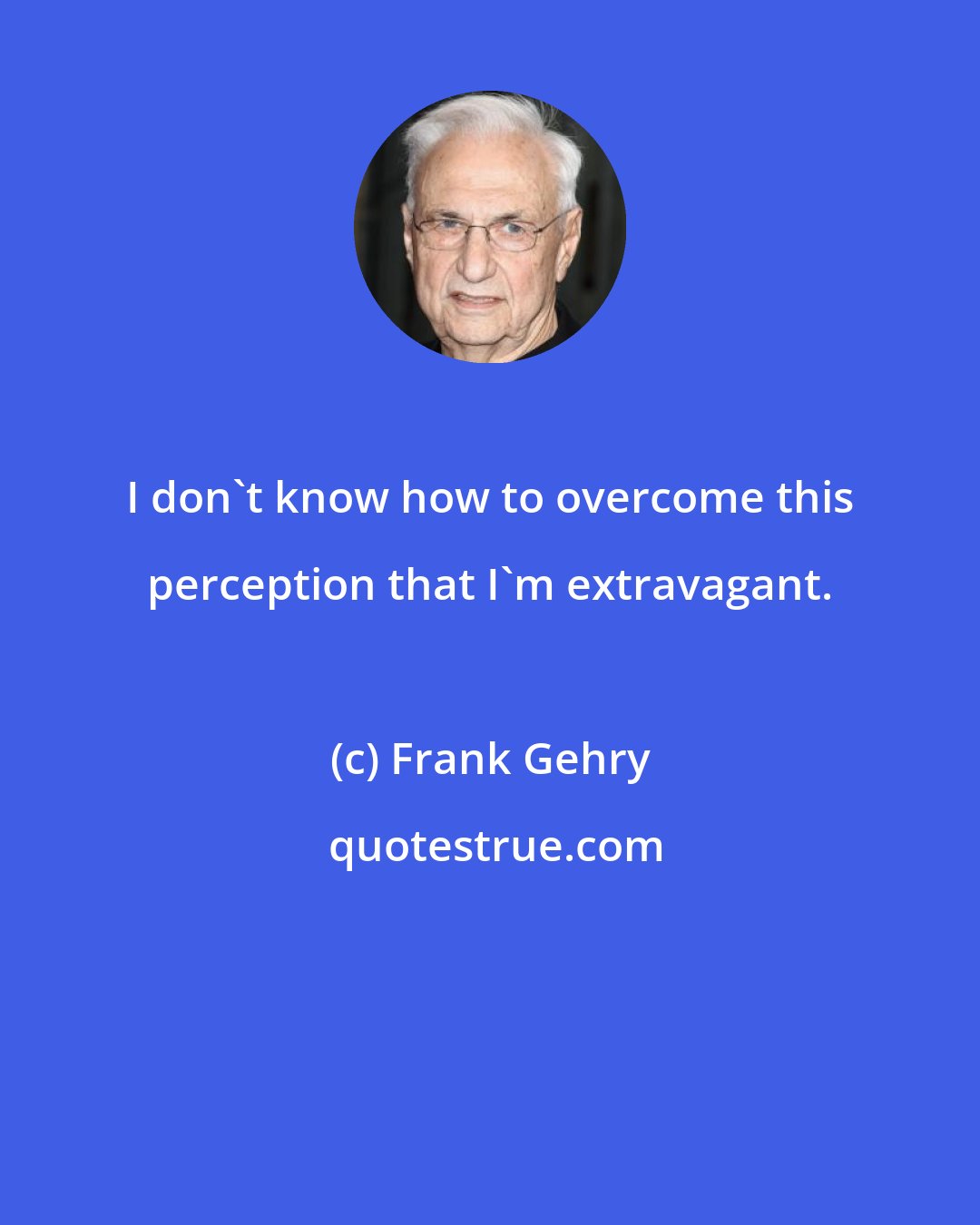 Frank Gehry: I don't know how to overcome this perception that I'm extravagant.