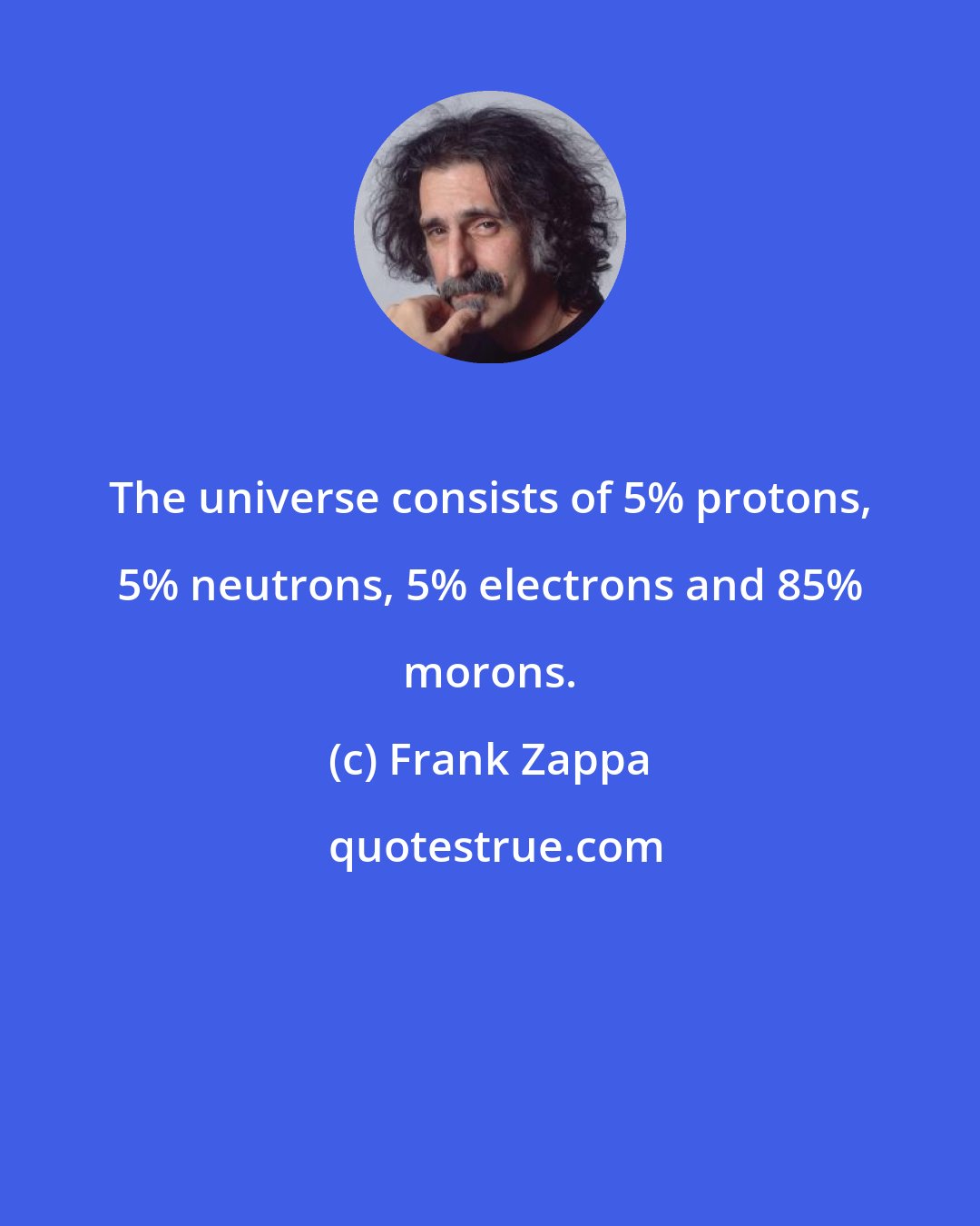 Frank Zappa: The universe consists of 5% protons, 5% neutrons, 5% electrons and 85% morons.