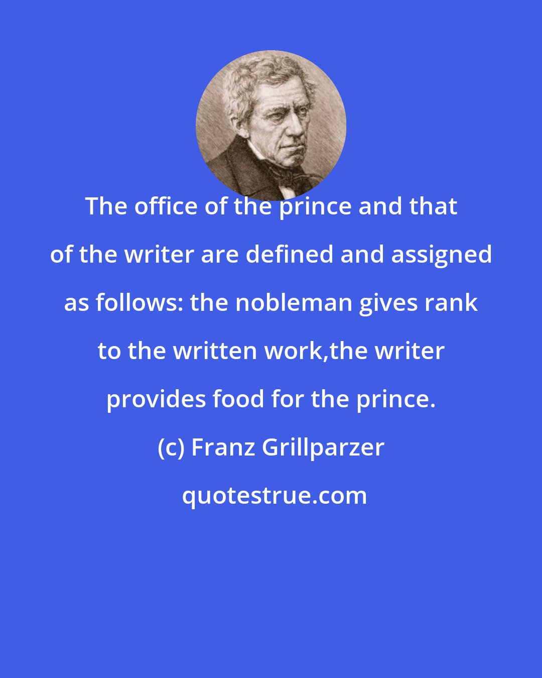 Franz Grillparzer: The office of the prince and that of the writer are defined and assigned as follows: the nobleman gives rank to the written work,the writer provides food for the prince.