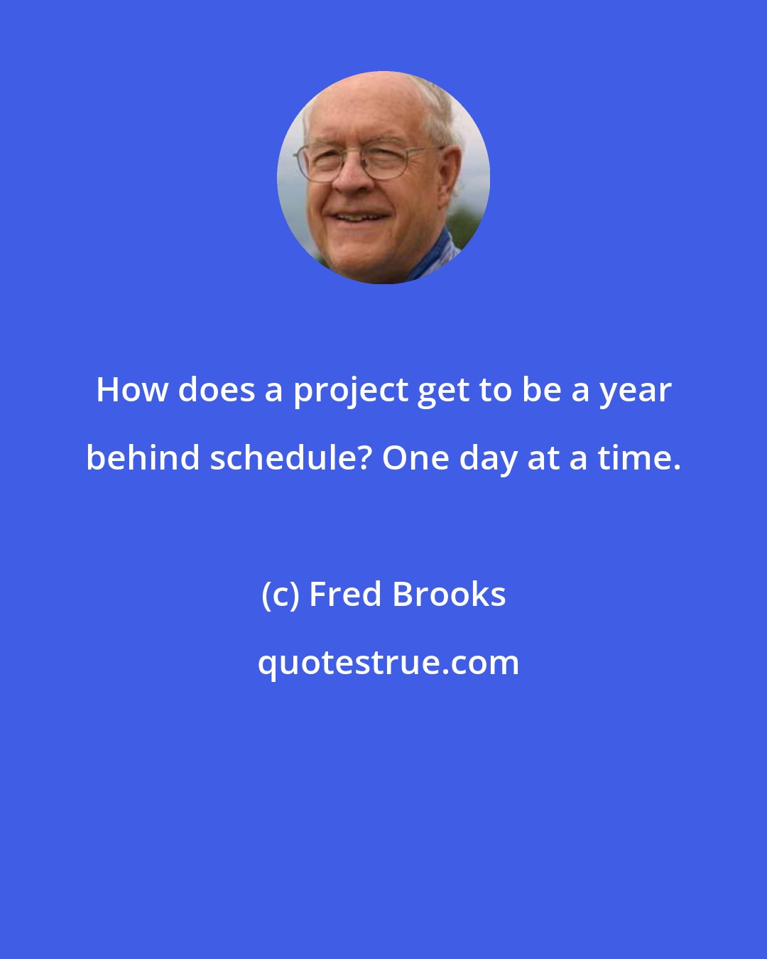 Fred Brooks: How does a project get to be a year behind schedule? One day at a time.