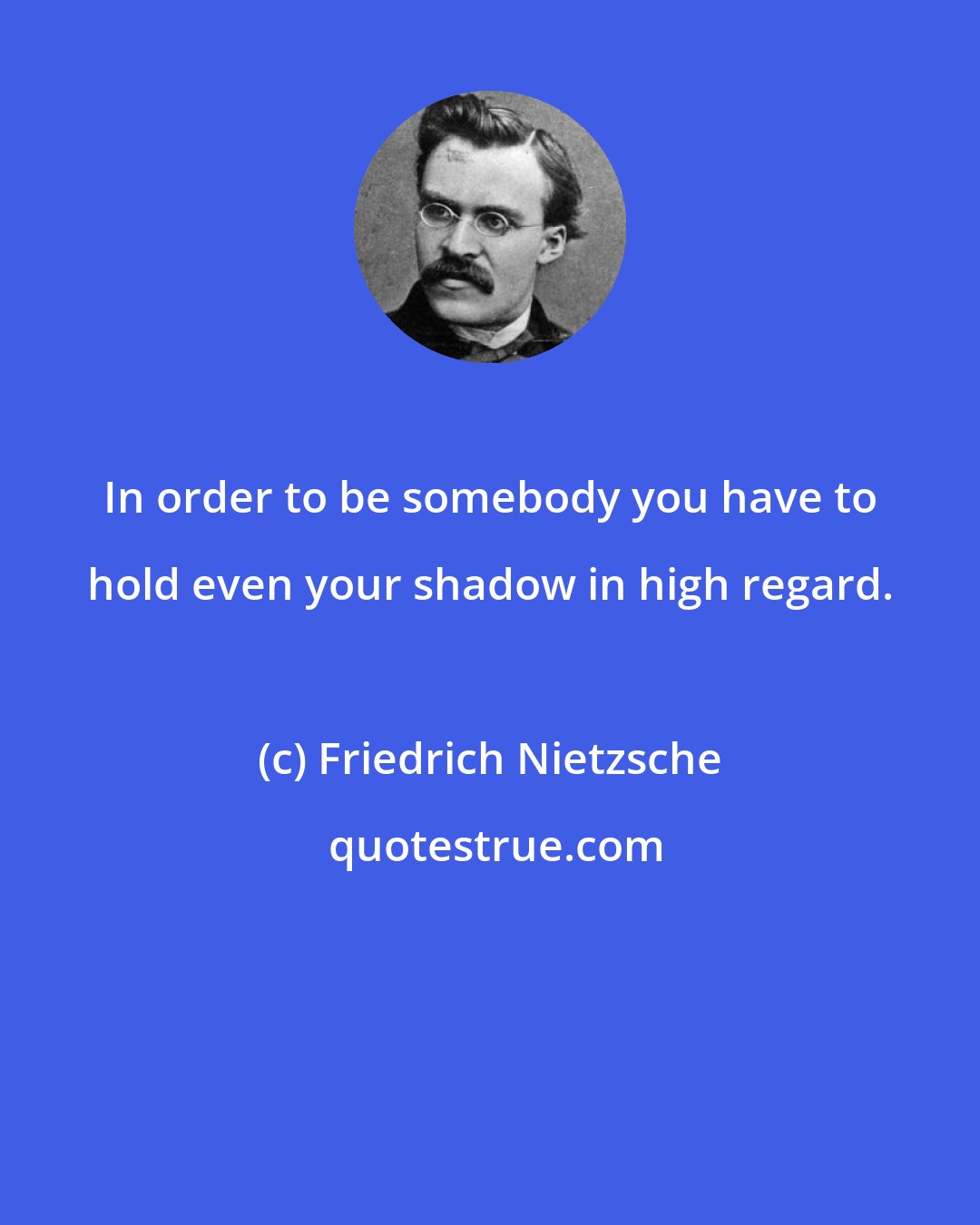 Friedrich Nietzsche: In order to be somebody you have to hold even your shadow in high regard.