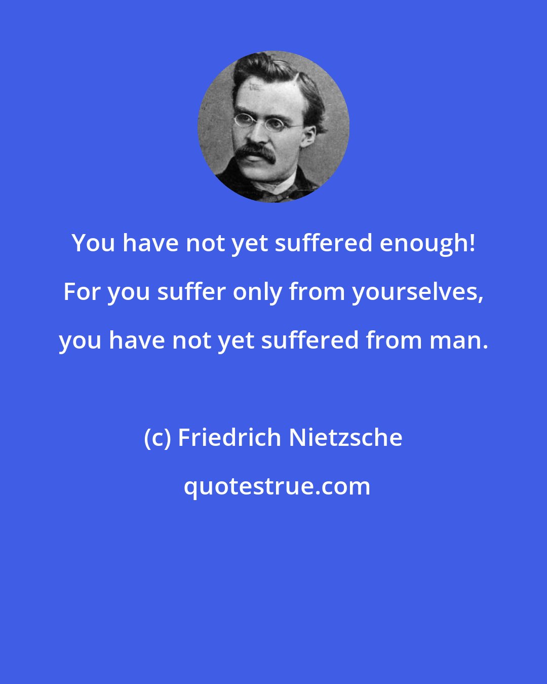 Friedrich Nietzsche: You have not yet suffered enough! For you suffer only from yourselves, you have not yet suffered from man.