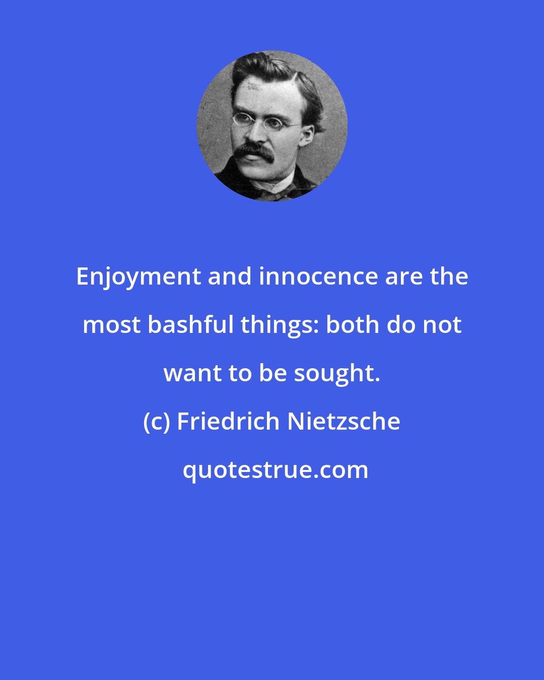 Friedrich Nietzsche: Enjoyment and innocence are the most bashful things: both do not want to be sought.