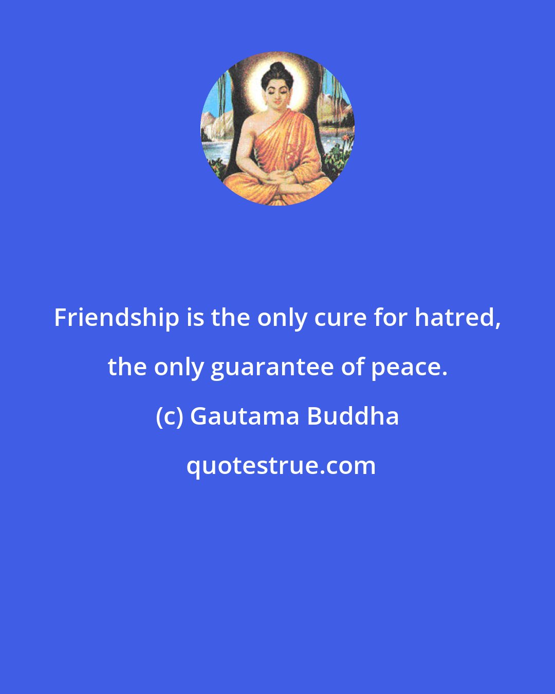 Gautama Buddha: Friendship is the only cure for hatred, the only guarantee of peace.