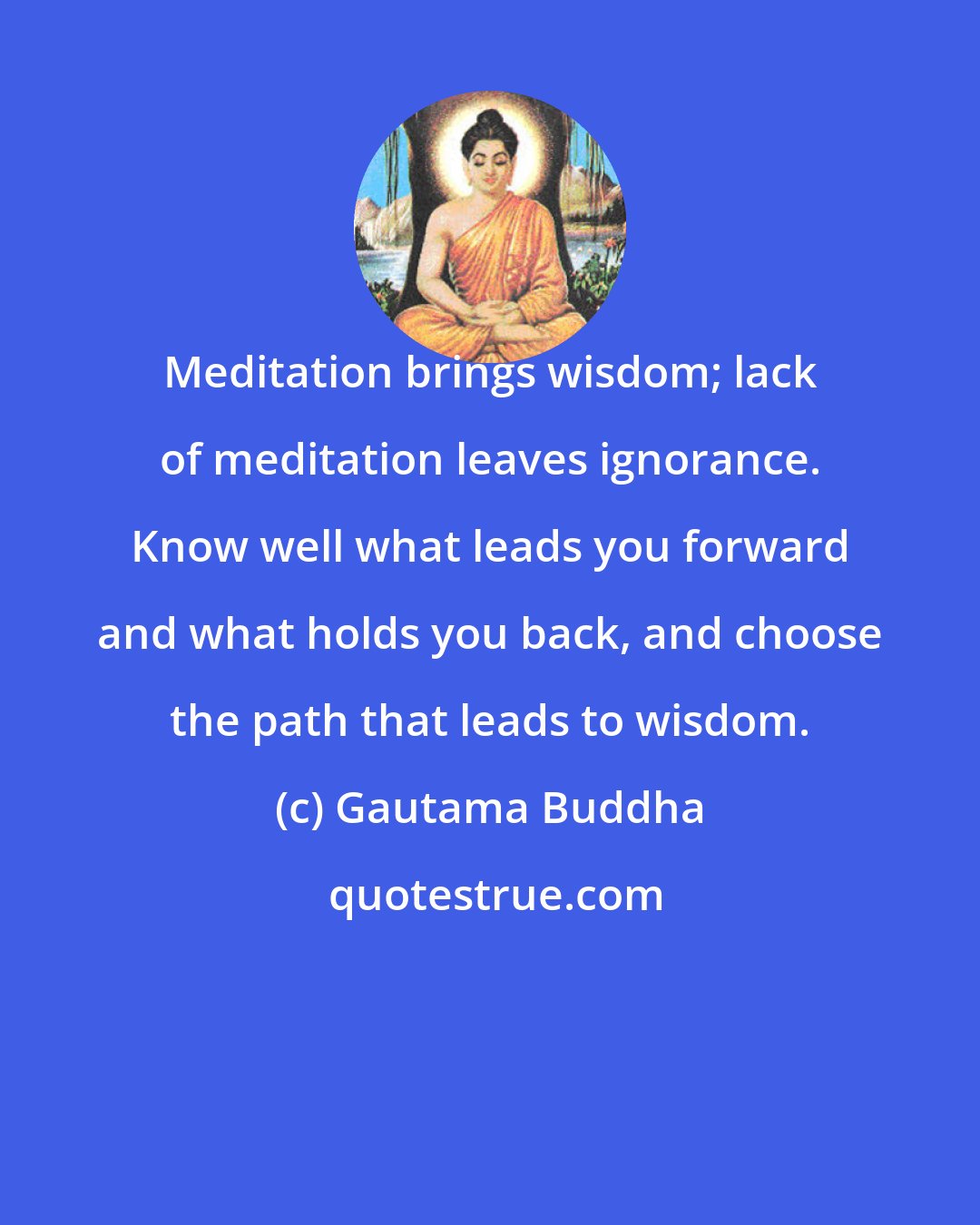 Gautama Buddha: Meditation brings wisdom; lack of meditation leaves ignorance. Know well what leads you forward and what holds you back, and choose the path that leads to wisdom.