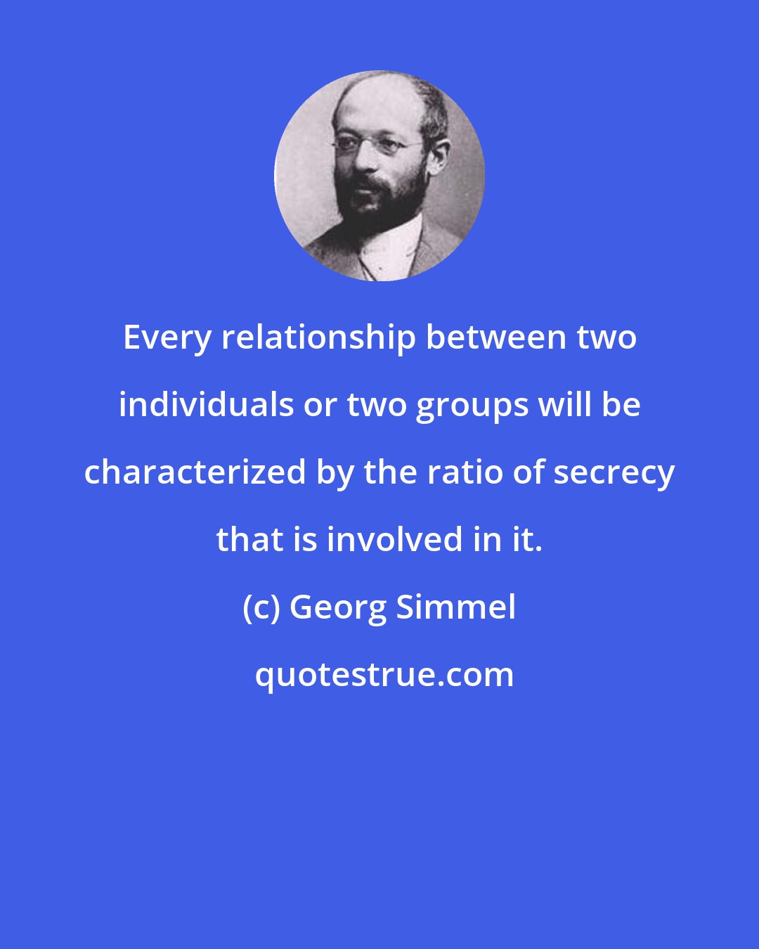 Georg Simmel: Every relationship between two individuals or two groups will be characterized by the ratio of secrecy that is involved in it.